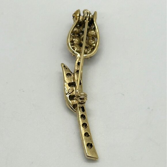 Liz Claiborne Vintage Rosebud Brooch Gold-tone Rhinestones in Original Box - Picture 10 of 16